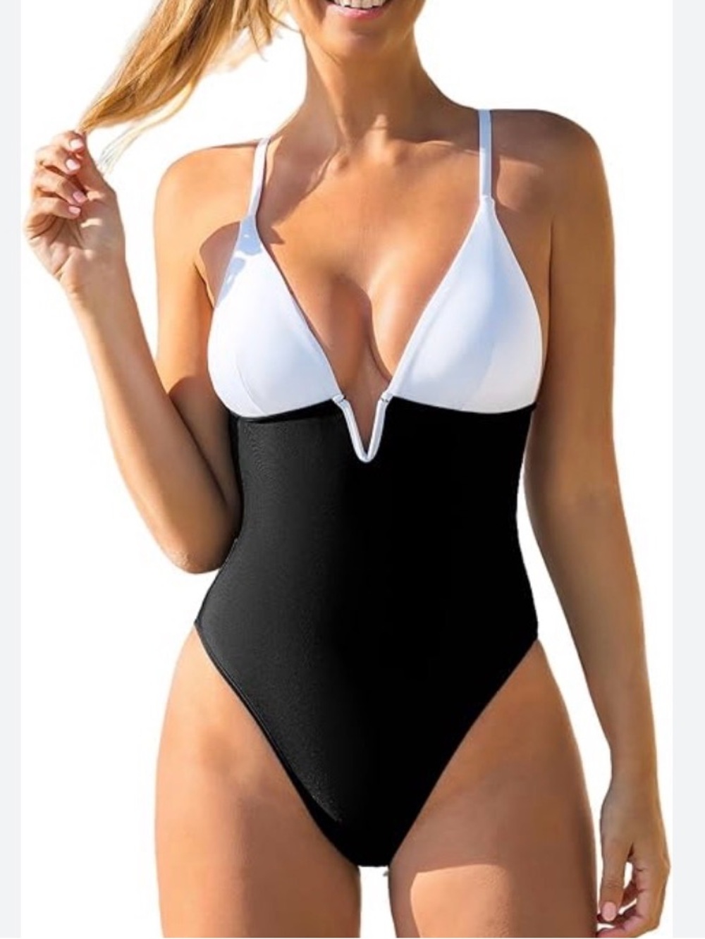 NWT Cupshe One Piece Cheeky Back Colorblock Women’s Swimsuit / Size Medium